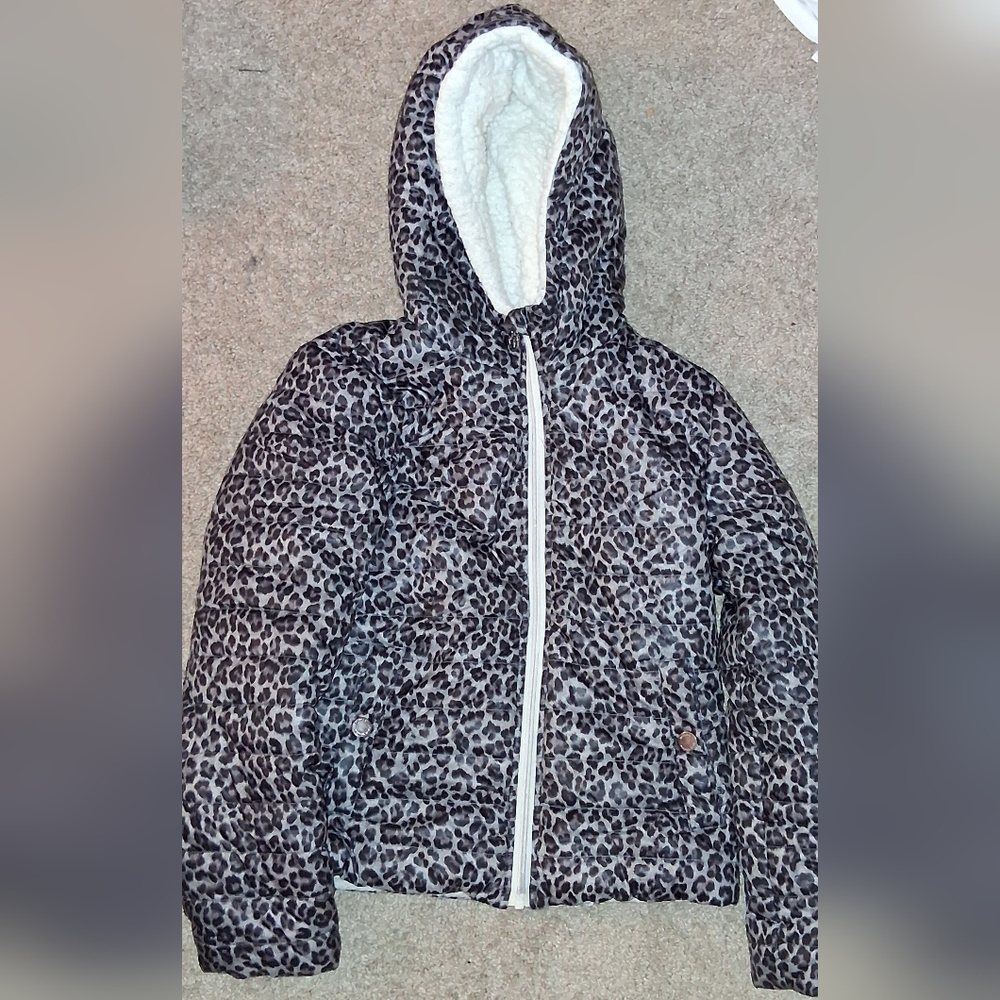 Michael Kors Girls Size 10/12 Leopard Print Hooded Winter Coat Jacket